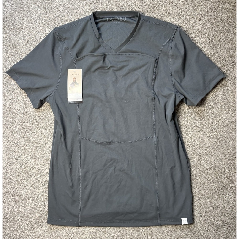 Lalabu Dad Shirt Mens XL Gray Baby Pouch V Neck Stretch NEW